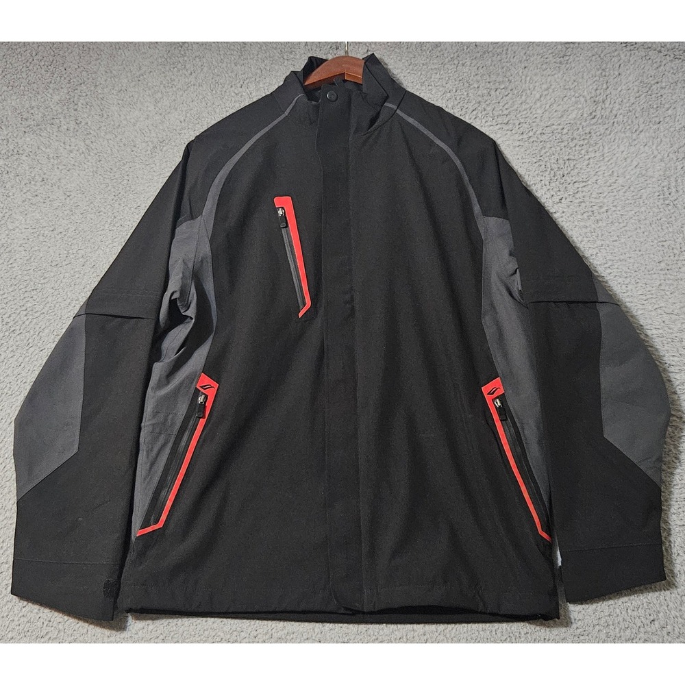 Glen Echo Rain Jacket Full Zip Off Sleeves Mens Size Small Black Red